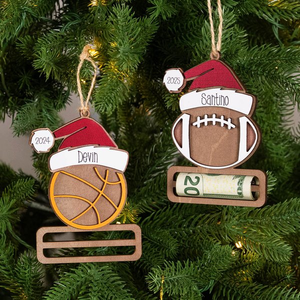 Ballon de Baseball Volleyball Personnalisé avec Chapeau de Père Noël Porte monnaie Ornement de Noël avec Nom Année Fête Favors Cadeau pour Entraîneur 