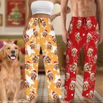 Gepersonaliseerde Zachte Kerstmuts Hond Kat Portret Lange Pyjamabroek met Zak Koord Kerstcadeau voor Huisdierliefhebber