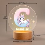 Luce notturna a LED con base in legno e nome personalizzata con iniziali di unicorno, decorazione per l'asilo nido, regalo di compleanno per la festa del bebè per le ragazze.