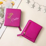 Personalised Birth Flower Leather Compact Bifold Pocket Wallet with Name Birthday Anniversary Gift for Women