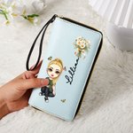 Personalized Birth Flower Cartoon Vegan Leather Wristlet Wallet with Multiple Compartments Mother's Day Wedding Bridesmaid Gift for Women Girls