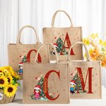 Albero di Natale personalizzato Piccolo elfo personaggio dei cartoni animati Borsa in iuta con iniziali e nome Regalo di Natale per la famiglia e i bambini