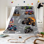 Personalisierte Monstertruck Geländewagen Weiche Decke mit Namen Haus Deko Geburtstag Geschenk für Jungen Herren