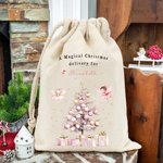 Gepersonaliseerde A Magical Christmas Delivery Pink Fairy Drawstring Bag met naam Kerstcadeau voor meisjes