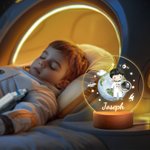 Personalisiertes Cartoon-Astronaut Planet Acryl LED-Nachtlicht mit Namen und Holzsockel Geburtstag Kinderzimmer Deko Geschenk für Jungen Mädchen