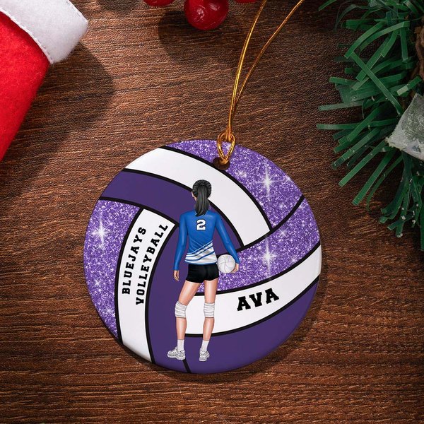 Personalized Volleyball Girl Name Round Ceramic Ornament with Number and Texts Christmas Tree Decor Birthday Team Gift for Women Sport Lovers