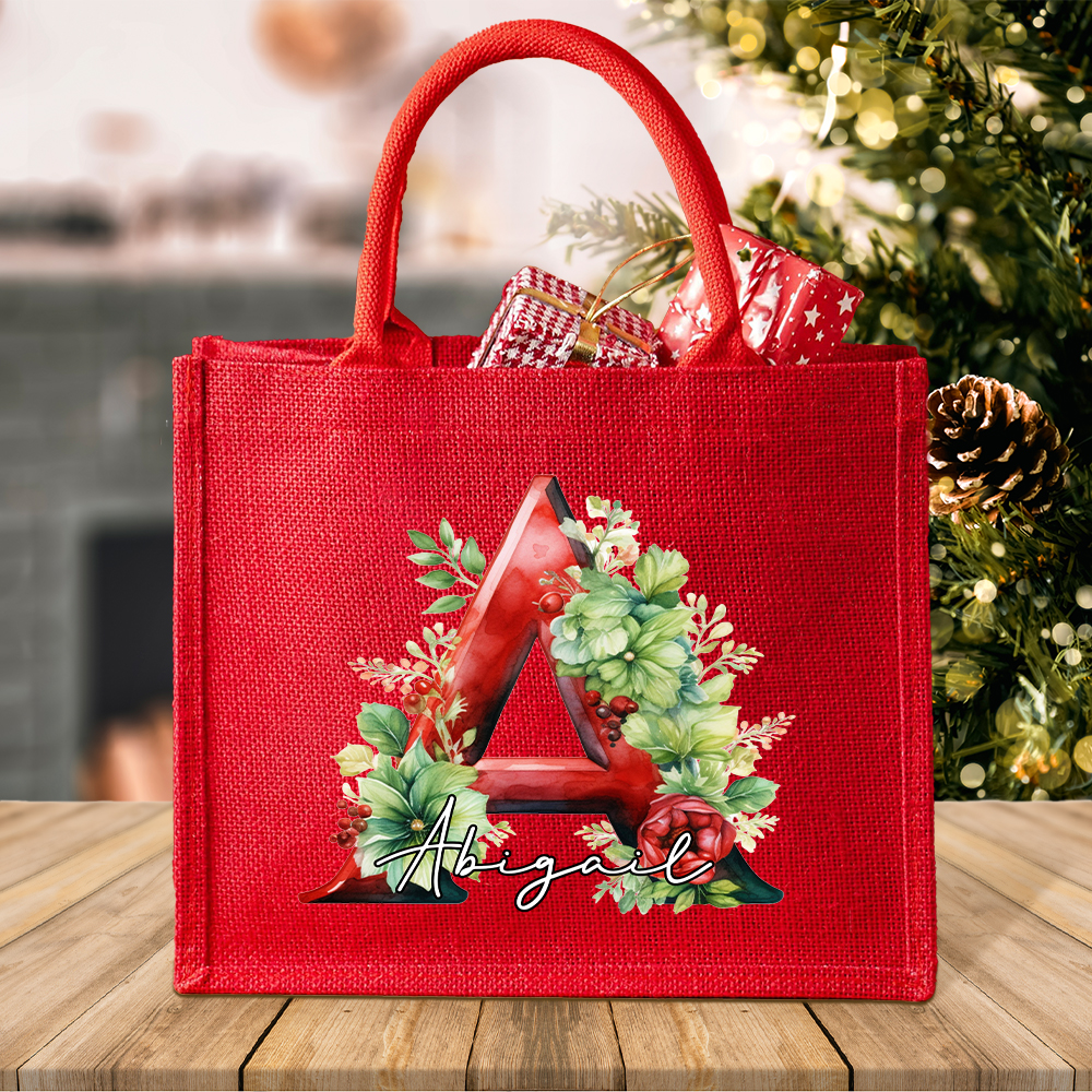 Sac en toile de jute avec nom et poignée Cadeau d'anniversaire Cadeau de fête de Noël pour enfants Adultes