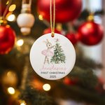Personalized Pink Ballet Tutu Bunny Christmas Tree Ceramic Ornament with Name and Year Holiday Decor Baby Shower First Christmas Gift for Baby Girls