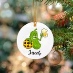 Cartone animato personalizzato Cetriolo sottaceto Pickleball Nome Ornamento Albero Decor Regalo di Natale per gli amanti del Pickleball