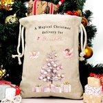 Gepersonaliseerde A Magical Christmas Delivery Pink Fairy Drawstring Bag met naam Kerstcadeau voor meisjes