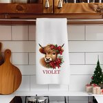 Henkilökohtainen Floral Santa Hat Highland Cow Super imukykyinen mikrokuituvahvisteinen vohveliteepyyhe nimellä Kitchen Decor joululahja perheelle yst