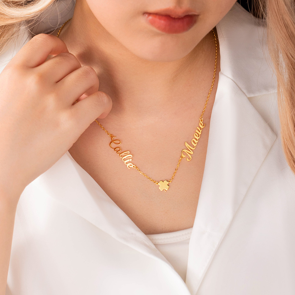 Collier personnalisé trèfle à quatre feuilles 1-6 prénoms Anniversaire Cadeau de mère pour femme