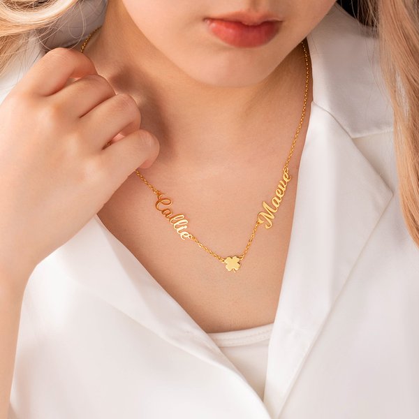 Personalized Dainty Four-Leaf Clover 1-6 Names Necklace Birthday Mother's Gift for Women