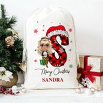 Gepersonaliseerde Kerst Cartoon Karakter Kerstmuts initiële Drawstring Bag Kerstfeest cadeau voor familie Jongens Meisjes