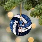 Personalized Volleyball Girl Name Round Ceramic Ornament with Number and Texts Christmas Tree Decor Birthday Team Gift for Women Sport Lovers