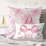 Personalized Fancy Rose Coquette Bow Monogrammed Initial Throw Pillow Cover Home Decor Housewarming Gift for Women Girls