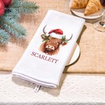 Henkilökohtainen Floral Santa Hat Highland Cow Super imukykyinen mikrokuituvahvisteinen vohveliteepyyhe nimellä Kitchen Decor joululahja perheelle yst