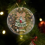 Personalized Glitter Bow Christmas Tree  Acrylic Ornament with Name and Initial Holiday Decor Christmas Gift for Friend Family