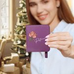 Personalised Birth Flower Leather Compact Bifold Pocket Wallet with Name Birthday Anniversary Gift for Women