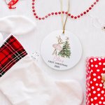 Personalized Pink Ballet Tutu Bunny Christmas Tree Ceramic Ornament with Name and Year Holiday Decor Baby Shower First Christmas Gift for Baby Girls