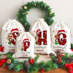 Gepersonaliseerde Kerst Cartoon Karakter Kerstmuts initiële Drawstring Bag Kerstfeest cadeau voor familie Jongens Meisjes