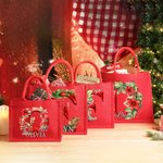 Henkilökohtainen 3D Floral Initial Red Suuri Juutti Kangaskassi nimi ja kahva Syntymäpäivä Joulujuhla suosikki lahja lapsille aikuisille