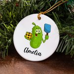 Cartone animato personalizzato Cetriolo sottaceto Pickleball Nome Ornamento Albero Decor Regalo di Natale per gli amanti del Pickleball
