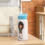 Botella de agua multicolor personalizada con nombre y asa para niños de 14 oz de dibujos animados Regalo de cumpleaños de vuelta al cole para niñas