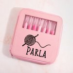 Personalised Pink Yarn Ball Pattern Hooks 8 Pcs Set with Storage Case with Name Birthday Mother's Day Gift for Sewing Crocheting Lovers