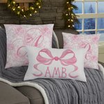 Personalized Fancy Rose Coquette Bow Monogrammed Initial Throw Pillow Cover Home Decor Housewarming Gift for Women Girls