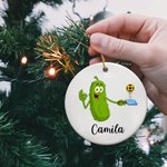 Cartone animato personalizzato Cetriolo sottaceto Pickleball Nome Ornamento Albero Decor Regalo di Natale per gli amanti del Pickleball