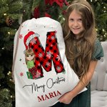 Gepersonaliseerde Kerst Cartoon Karakter Kerstmuts initiële Drawstring Bag Kerstfeest cadeau voor familie Jongens Meisjes