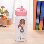 Botella de agua multicolor personalizada con nombre y asa para niños de 14 oz de dibujos animados Regalo de cumpleaños de vuelta al cole para niñas