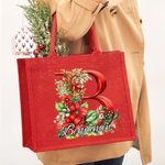 Henkilökohtainen 3D Floral Initial Red Suuri Juutti Kangaskassi nimi ja kahva Syntymäpäivä Joulujuhla suosikki lahja lapsille aikuisille