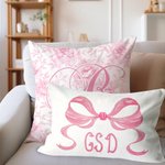 Personalized Fancy Rose Coquette Bow Monogrammed Initial Throw Pillow Cover Home Decor Housewarming Gift for Women Girls