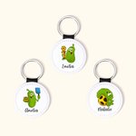 Personalized Leather Cartoon Pickled Cucumber Pickleball Name Keychain Birthday Funny Gift for Pickleball Lovers