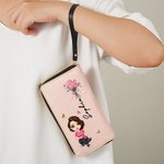 Personalized Birth Flower Cartoon Vegan Leather Wristlet Wallet with Multiple Compartments Mother's Day Wedding Bridesmaid Gift for Women Girls