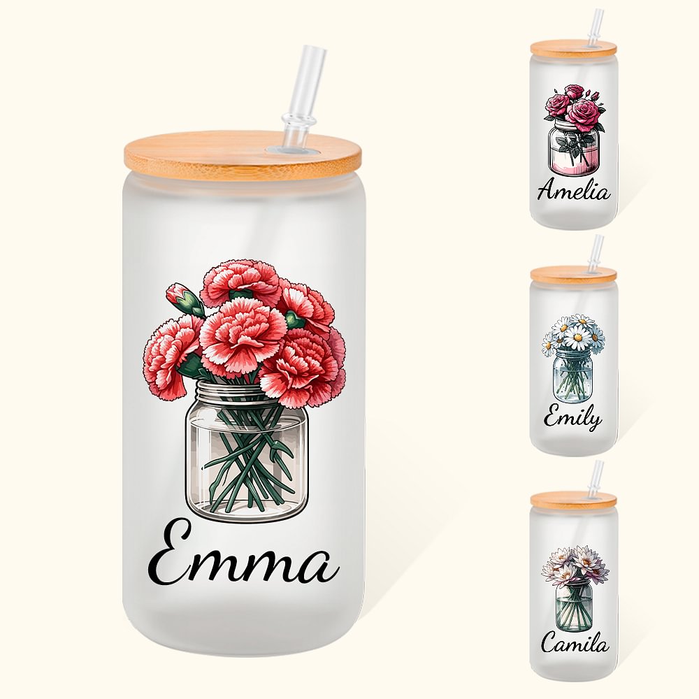 Boîte en verre personnalisée avec paille et couvercle en bambou Cadeau d'anniversaire et de Noël pour les femmes