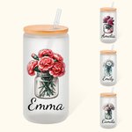 Personalised Mason Jar Birth Flower 20oz Name Glass Can with Straw and Bamboo Lid Birthday Christmas Gift for Women