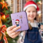 Personalizzato personaggio dei cartoni animati nascita fiore in pelle compatto portafoglio bifold tasca con nome e funzione RIFD Compleanno regalo di 