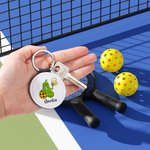 Personalized Leather Cartoon Pickled Cucumber Pickleball Name Keychain Birthday Funny Gift for Pickleball Lovers