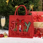 Personalised Joy To The World Cartoon Character Eco-friendly Jute Tote Bag Christmas Gift for Friend Family