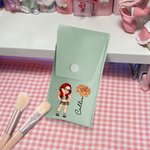 Personalised Y2K Birth Flower Cartoon Girl Portable Leather Makeup Brush Bag with 8 Pcs Brushes Birthday Gift for Women