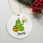 Cartone animato personalizzato Cetriolo sottaceto Pickleball Nome Ornamento Albero Decor Regalo di Natale per gli amanti del Pickleball