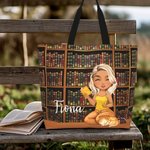 Sac fourre-tout personnalisé avec nom et poignée pour bibliothèque, lecture, dessin animé, chat, anniversaire, diplôme Cadeau pour les rats de bibliot