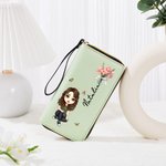 Personalized Birth Flower Cartoon Vegan Leather Wristlet Wallet with Multiple Compartments Mother's Day Wedding Bridesmaid Gift for Women Girls