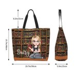 Sac fourre-tout personnalisé avec nom et poignée pour bibliothèque, lecture, dessin animé, chat, anniversaire, diplôme Cadeau pour les rats de bibliot