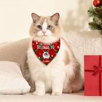 Personalised Christmas Plaid Cartoon Naughty Pet Avatar Adjustable Dog Cat Bandana with Name Birthday Holiday Party Costume Gift for Pet Owners