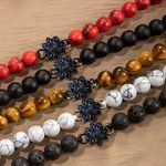 Personalized Dainty Sunflower Charm Photo Projection Adjustable Rope Bracelet with Tiger Eye Stone Beads Birthday Anniversary Gift for Women Men