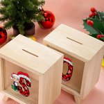 Tirelire en bois transparente avec bonnet de Père Noël Initiale Joyeux Noël Anniversaire Cadeau pour enfants